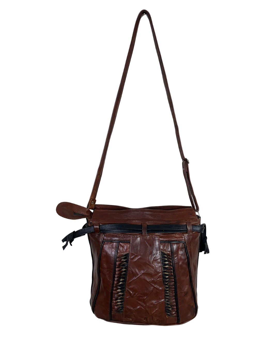 90s Grunge Slouchy Genuine Leather Bag with Plaid Lining