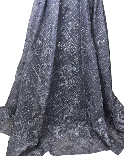 Lavender Embellished Mesh Gown with 3D Floral Appliqué & Flowing Train