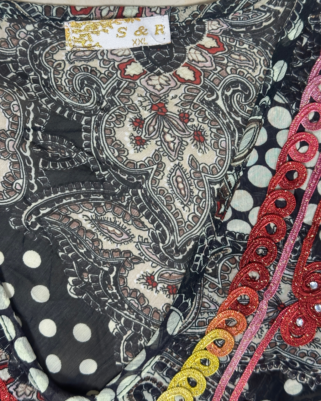 Y2K Bohemian Deep V-Neck Beaded Sheer Tunic Top - 2XL