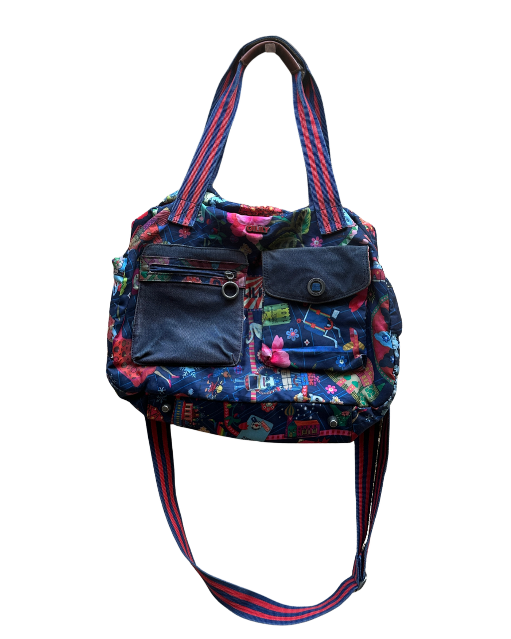 Vintage Oilily Whimsical Print Multi-Pocket Bag