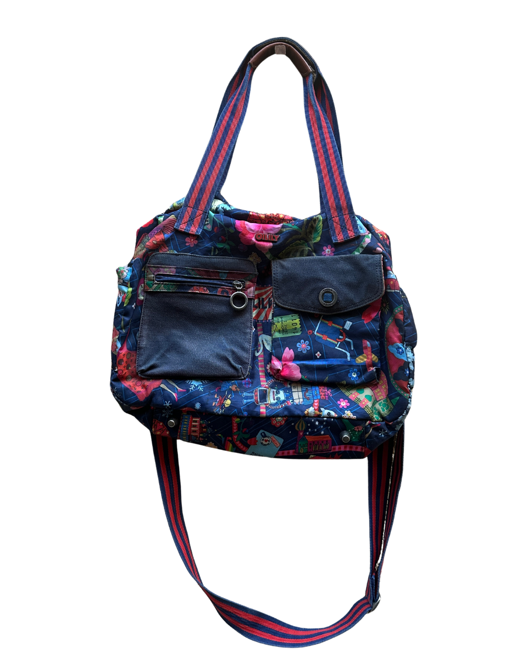Vintage Oilily Whimsical Print Multi-Pocket Bag