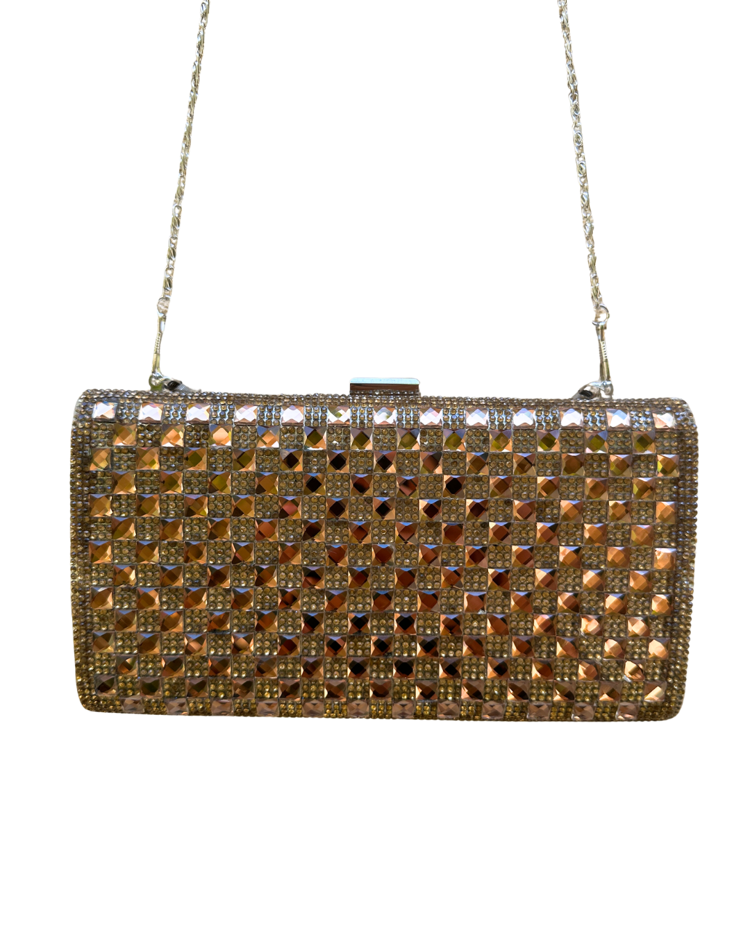Rhinestone Studded Metallic Evening Clutch Bag
