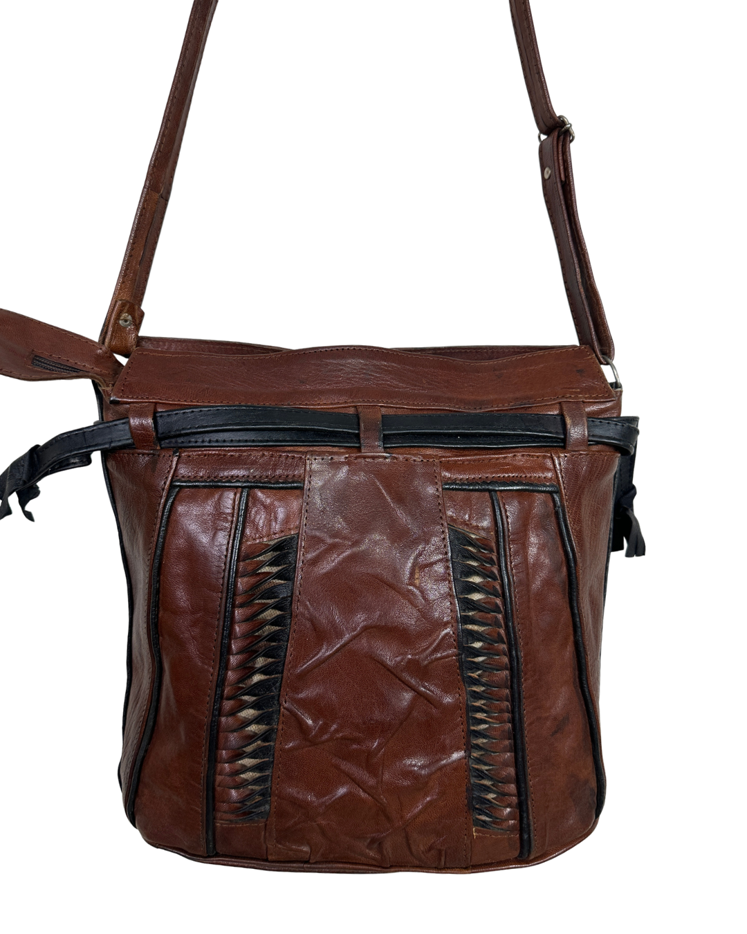 90s Grunge Slouchy Genuine Leather Bag with Plaid Lining