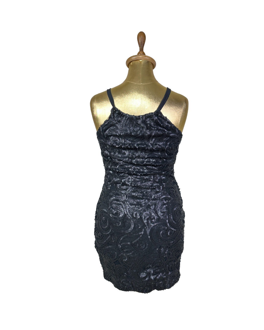 Black Sequin Swirl Bodycon Halter Neck Dress