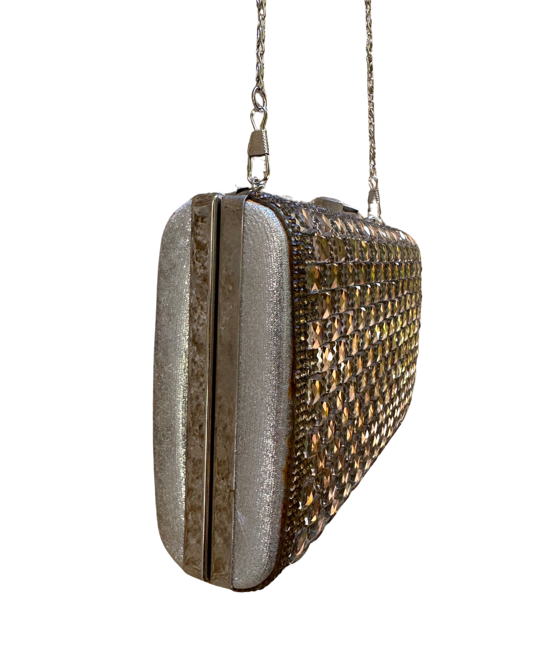 Rhinestone Studded Metallic Evening Clutch Bag