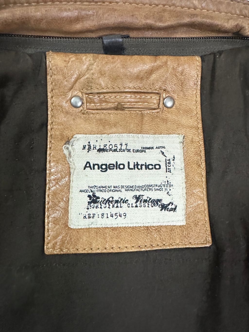 Vintage Angelo Litrico Tan Genuine Leather Moto Racer Jacket - Large