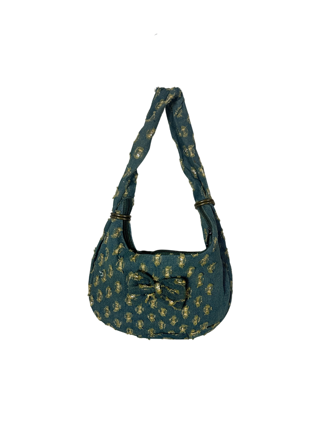 Y2K Distressed Denim Mini Shoulder Bag with Bow Detail