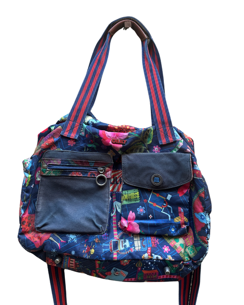 Vintage Oilily Whimsical Print Multi-Pocket Bag