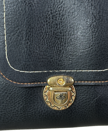 Black Faux Leather Chain Crossbody Bag with Double Zipper