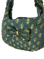 Y2K Distressed Denim Mini Shoulder Bag with Bow Detail