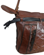 90s Grunge Slouchy Genuine Leather Bag with Plaid Lining
