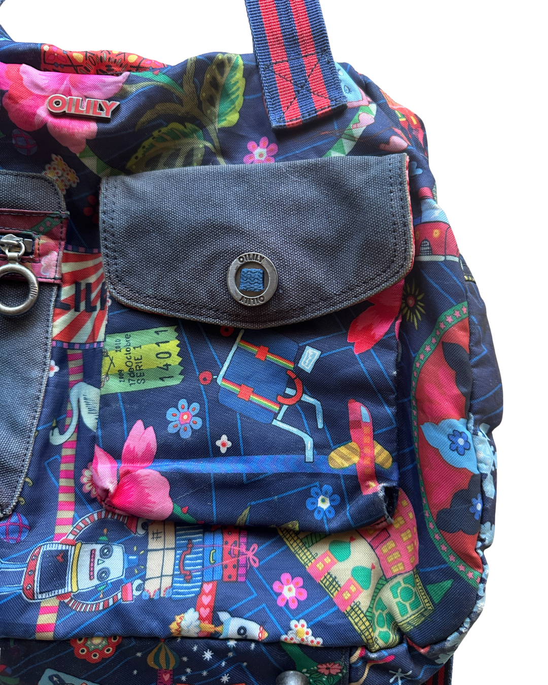 Vintage Oilily Whimsical Print Multi-Pocket Bag