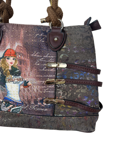 Vintage Y2K Illustrated Tote Bag with Rope Handles