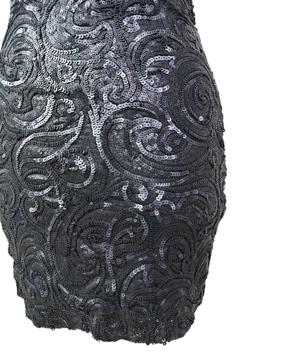 Black Sequin Swirl Bodycon Halter Neck Dress