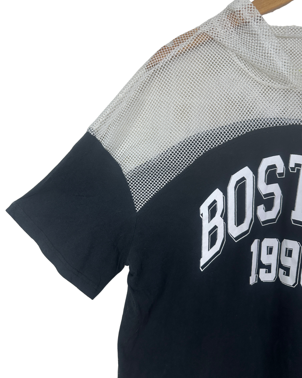Vintage Style Boston 1998 Fishnet Yoke Hooded T-Shirt