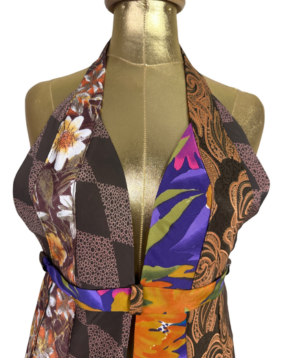 Handmade Upcycled Necktie Halter Vest Top with Corset Back & Choker M-XL