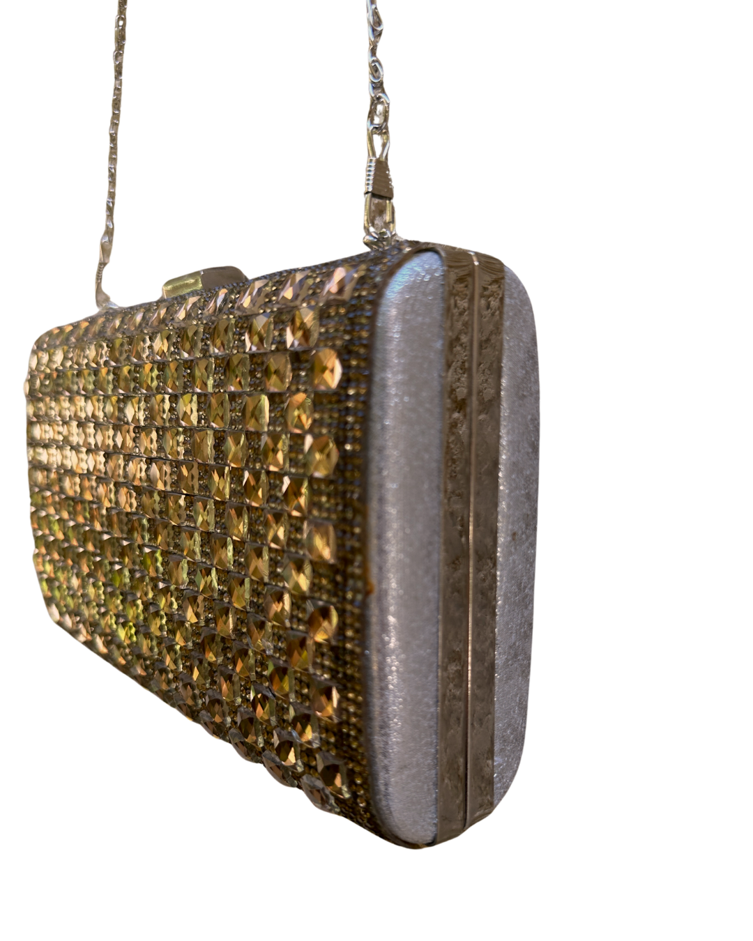 Rhinestone Studded Metallic Evening Clutch Bag