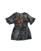 Y2K Bohemian Deep V-Neck Beaded Sheer Tunic Top - 2XL