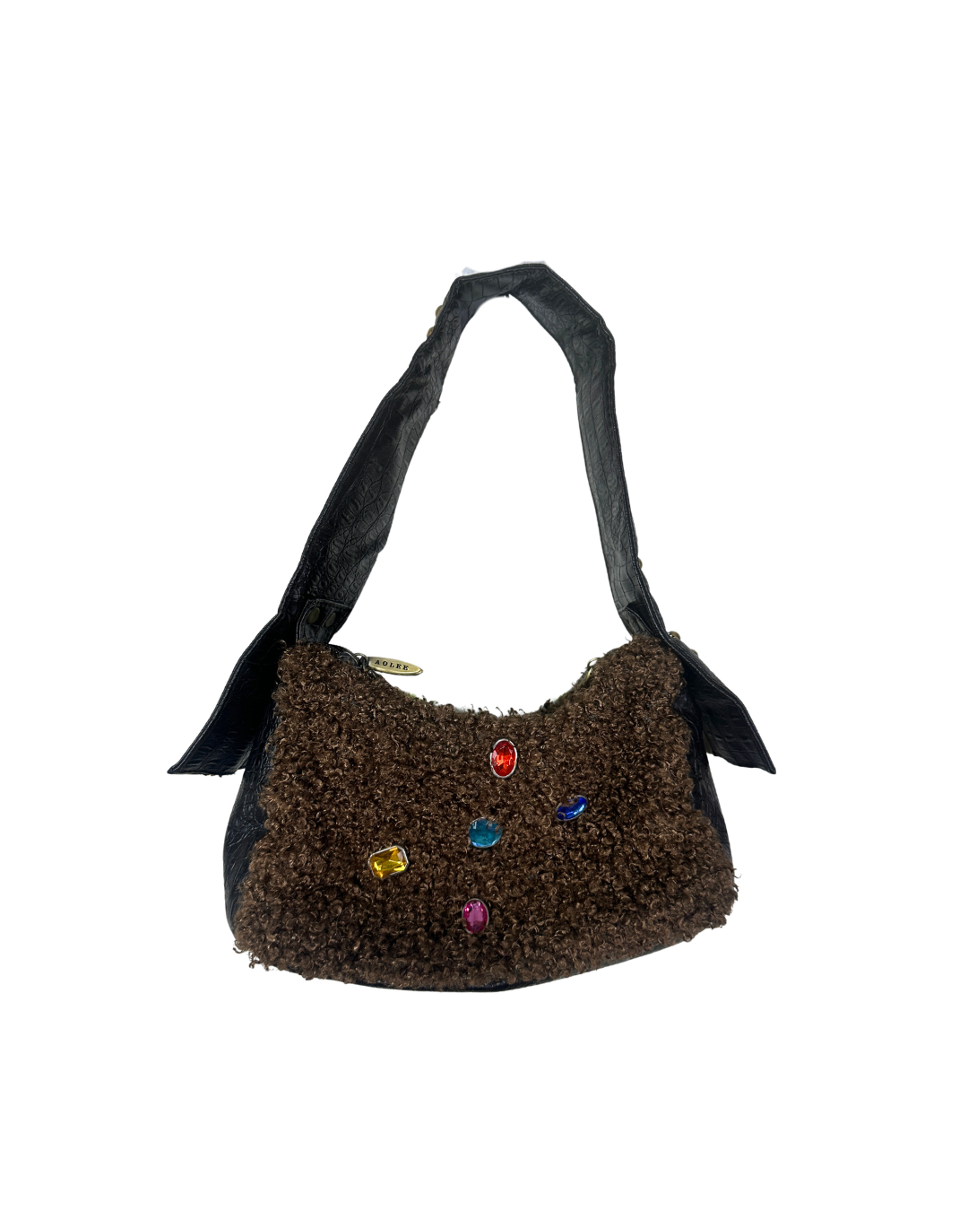 Aolee Teddy Gem Embellished Genuine Leather Bag