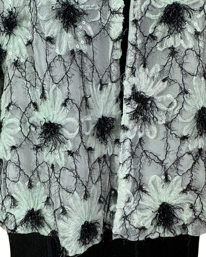 Mint Pastel Flower Appliqué  Embroidered Open Front Top