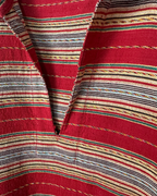 Vintage Red Striped Woven Polo Shirt with Front Pockets -  Medium