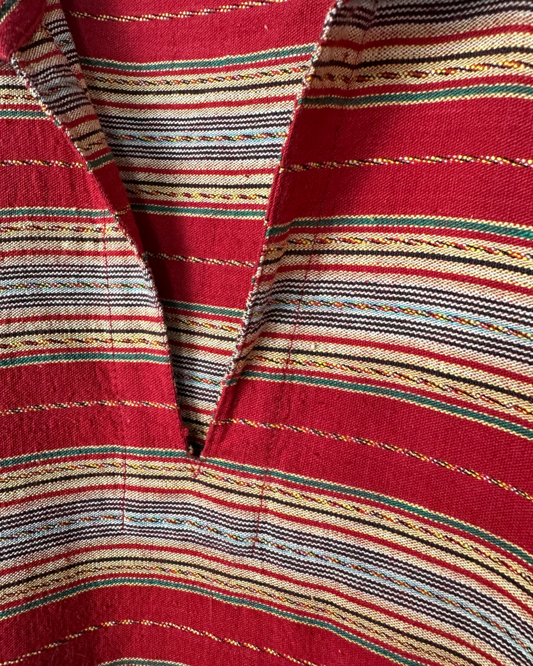 Vintage Red Striped Woven Polo Shirt with Front Pockets -  Medium
