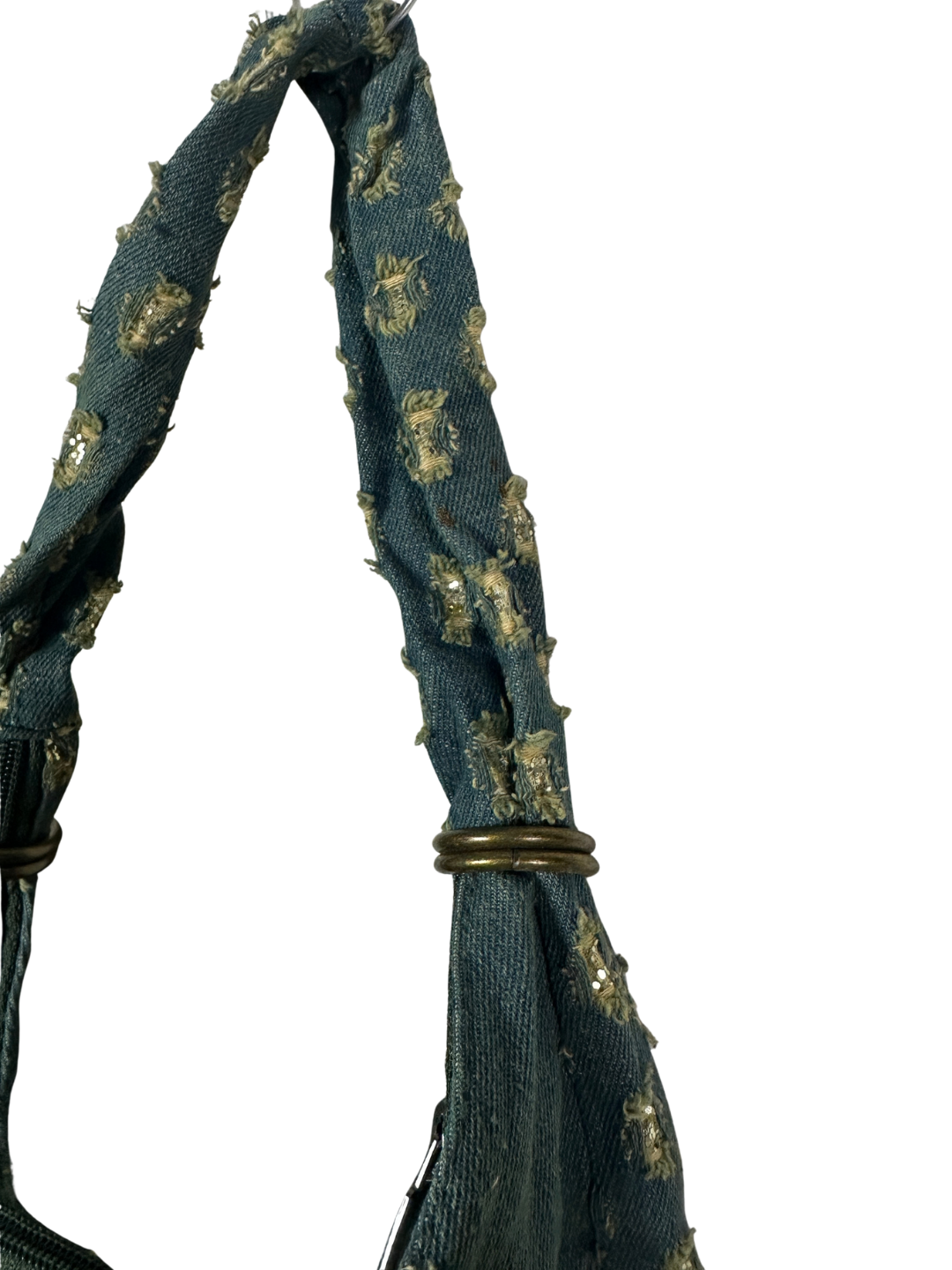 Y2K Distressed Denim Mini Shoulder Bag with Bow Detail