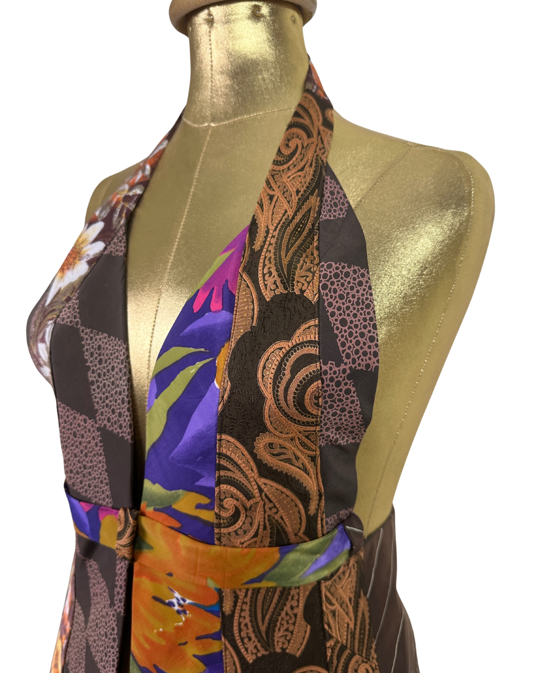 Handmade Upcycled Necktie Halter Vest Top with Corset Back & Choker M-XL