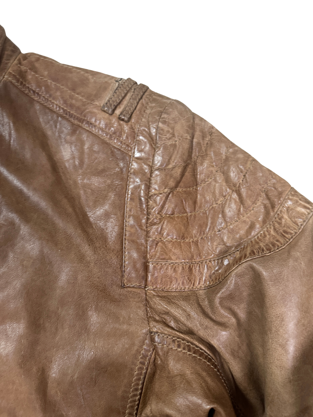 Vintage Angelo Litrico Tan Genuine Leather Moto Racer Jacket - Large