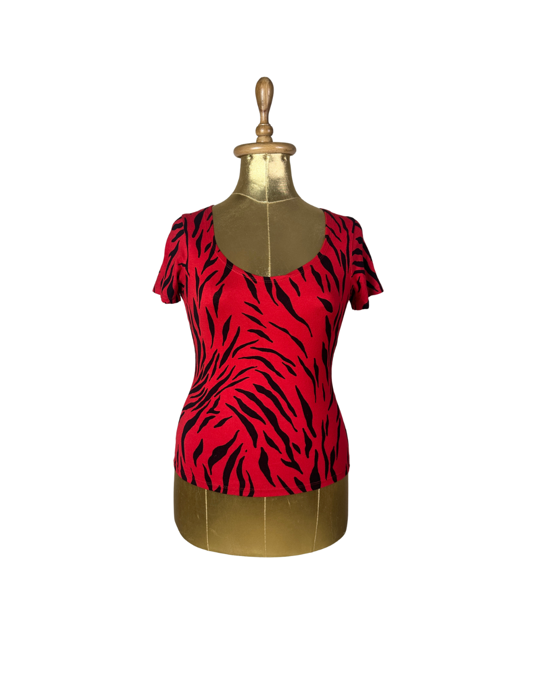 Y2K Tiger Print Scoop Neck Fitted Top