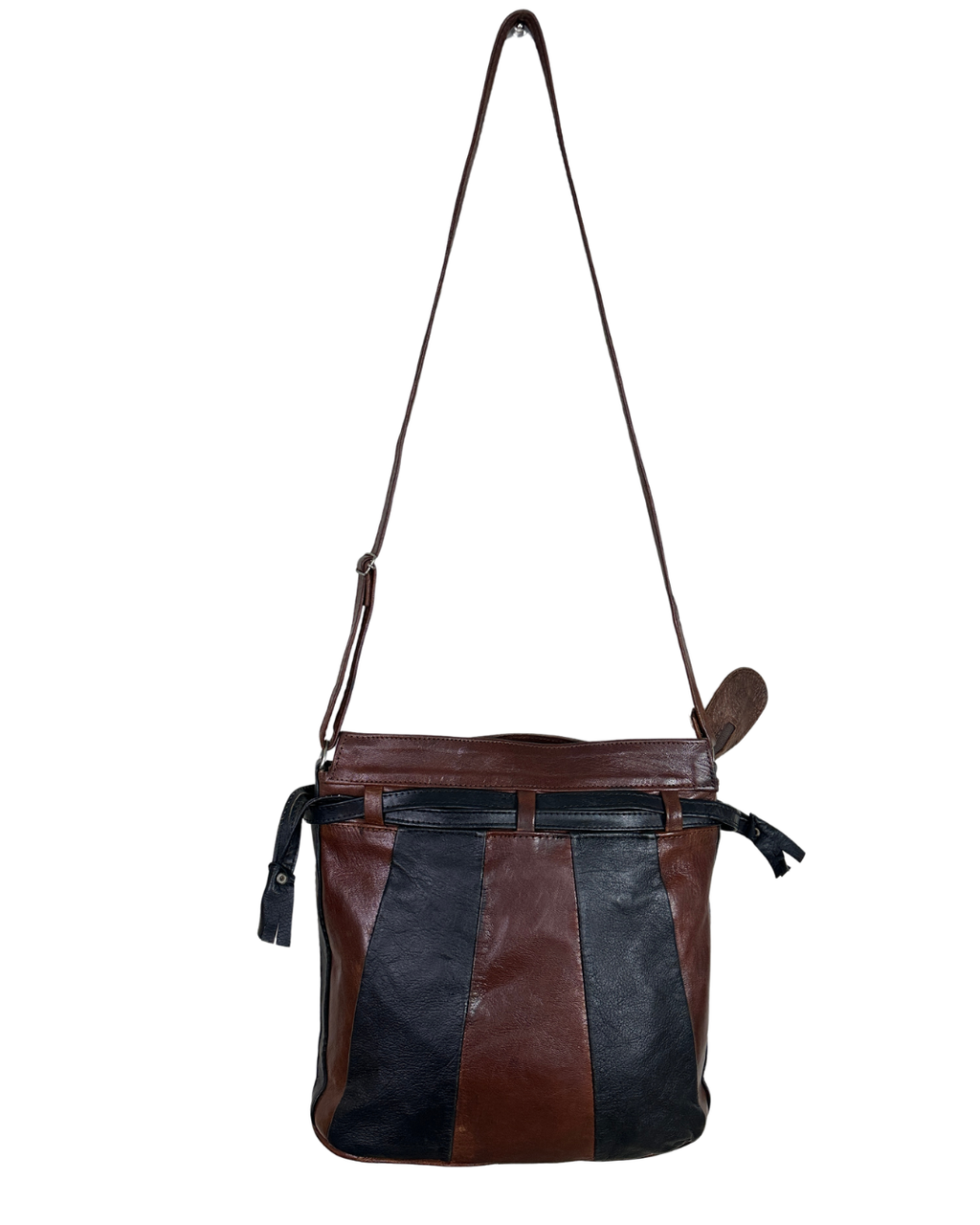 90s Grunge Slouchy Genuine Leather Bag with Plaid Lining