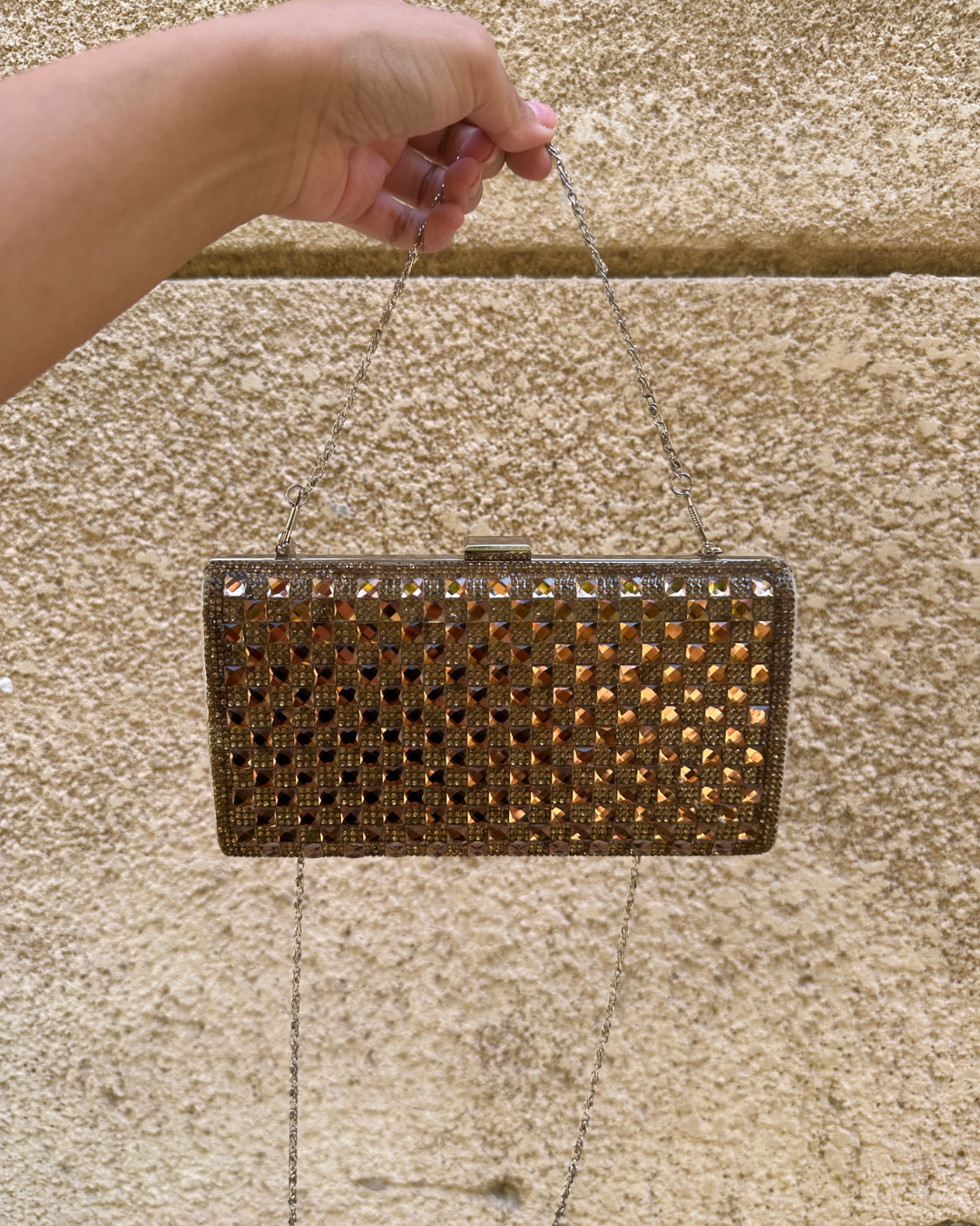 Rhinestone Studded Metallic Evening Clutch Bag