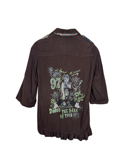 Retro Harajuku Style Brown Shirt | Rocker Girl Graphic