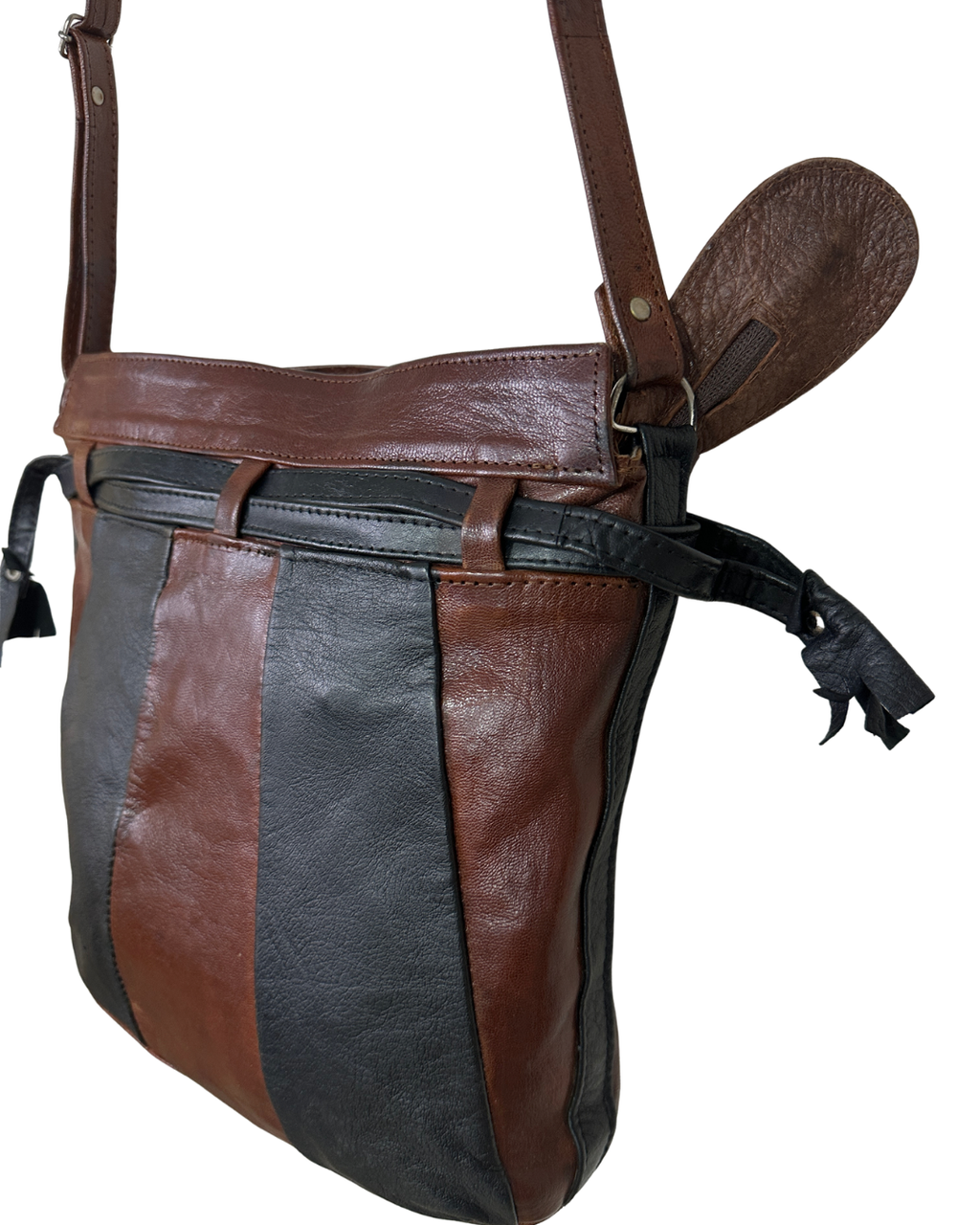 90s Grunge Slouchy Genuine Leather Bag with Plaid Lining