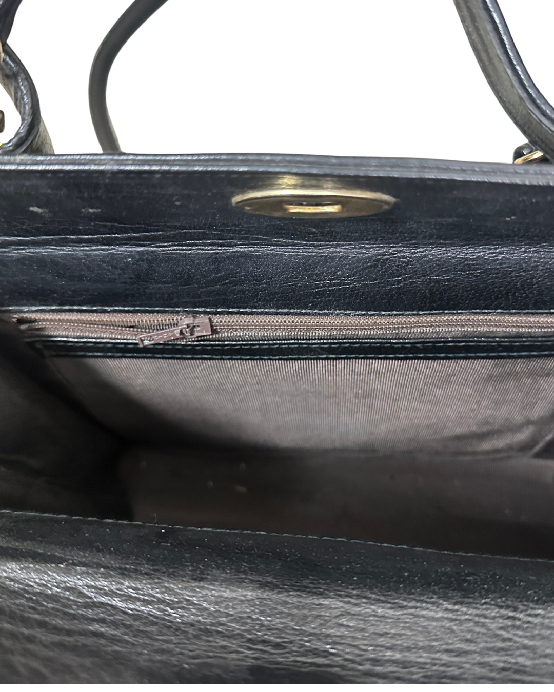 Vintage 80s Leather Structured Handbag with Gold Medallion Details