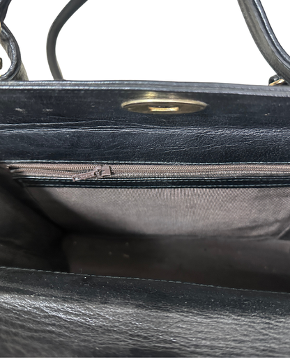 Vintage 80s Leather Structured Handbag with Gold Medallion Details