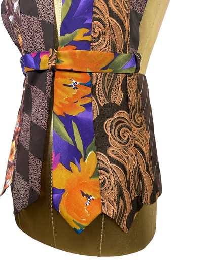 Handmade Upcycled Necktie Halter Vest Top with Corset Back & Choker M-XL