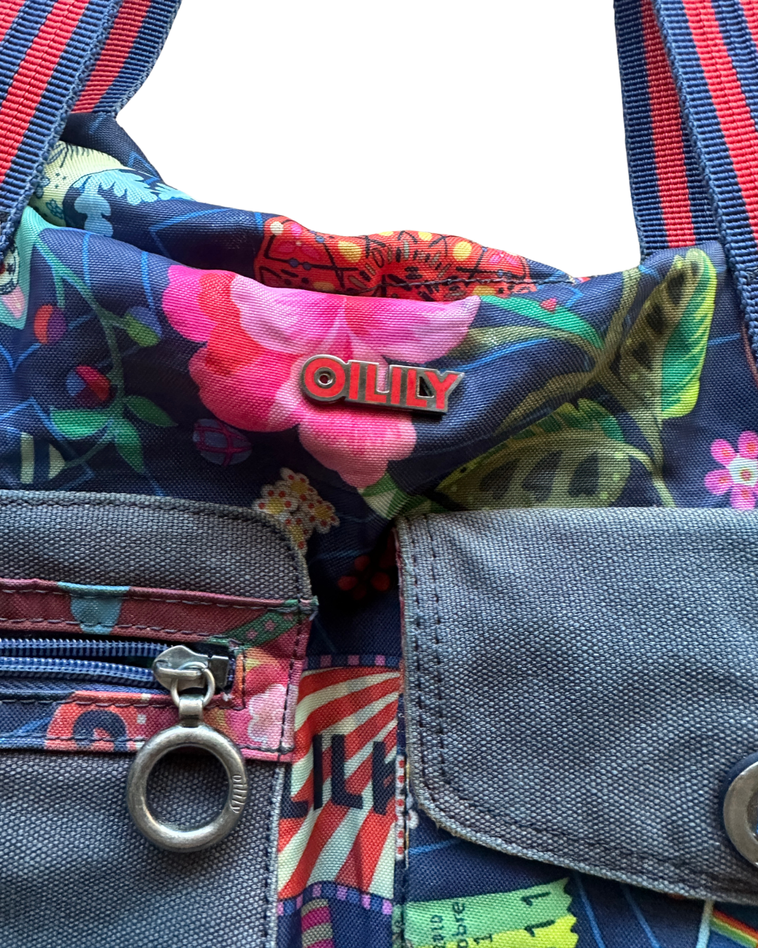 Vintage Oilily Whimsical Print Multi-Pocket Bag