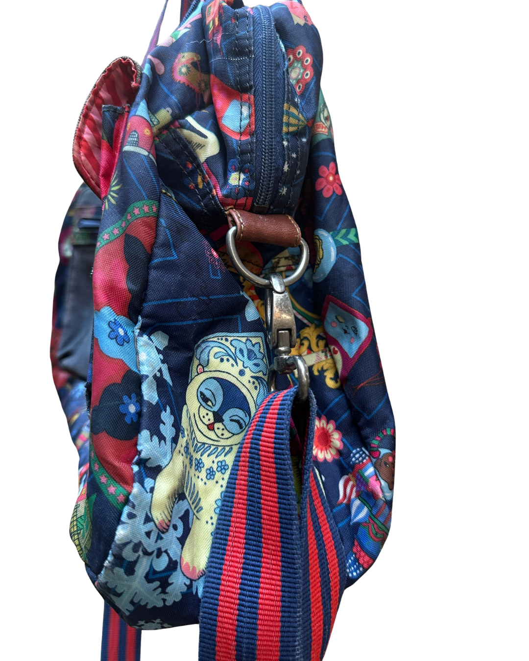 Vintage Oilily Whimsical Print Multi-Pocket Bag