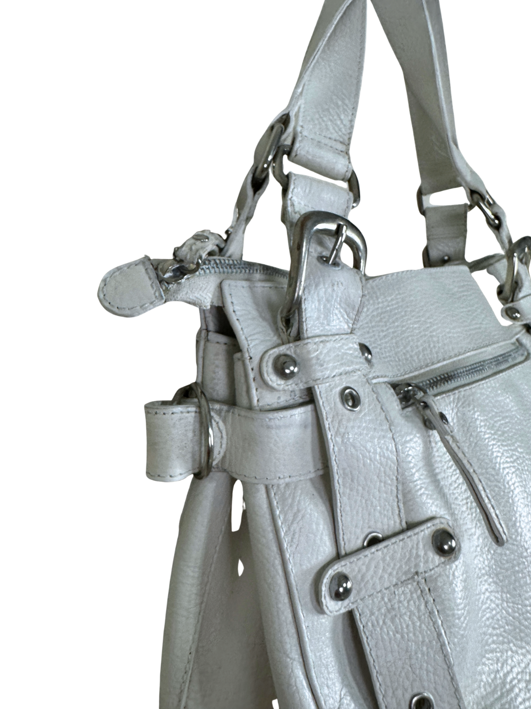 Leather Home Studded Leather Buckled Shoulder Bag