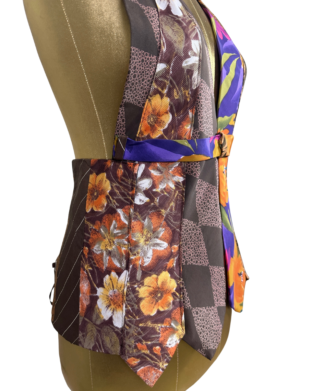 Handmade Upcycled Necktie Halter Vest Top with Corset Back & Choker M-XL