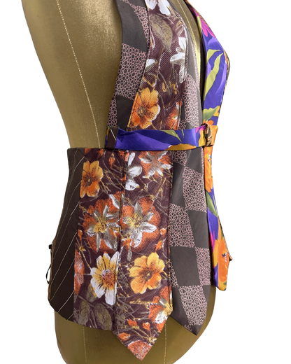 Handmade Upcycled Necktie Halter Vest Top with Corset Back & Choker M-XL