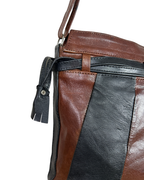 90s Grunge Slouchy Genuine Leather Bag with Plaid Lining