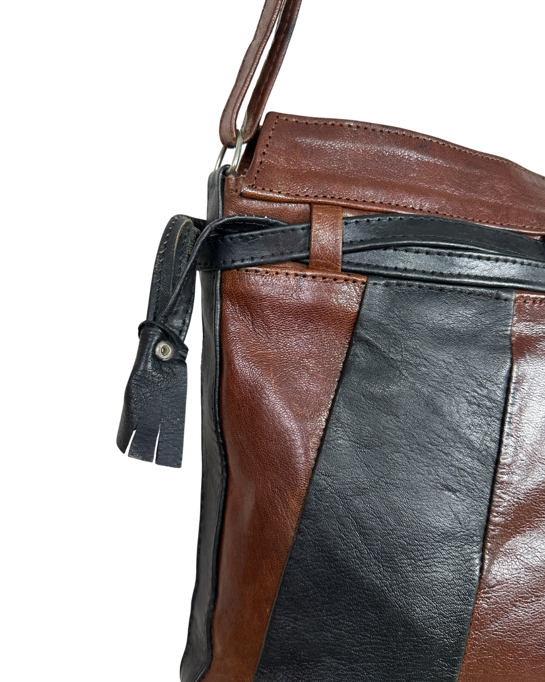 90s Grunge Slouchy Genuine Leather Bag with Plaid Lining