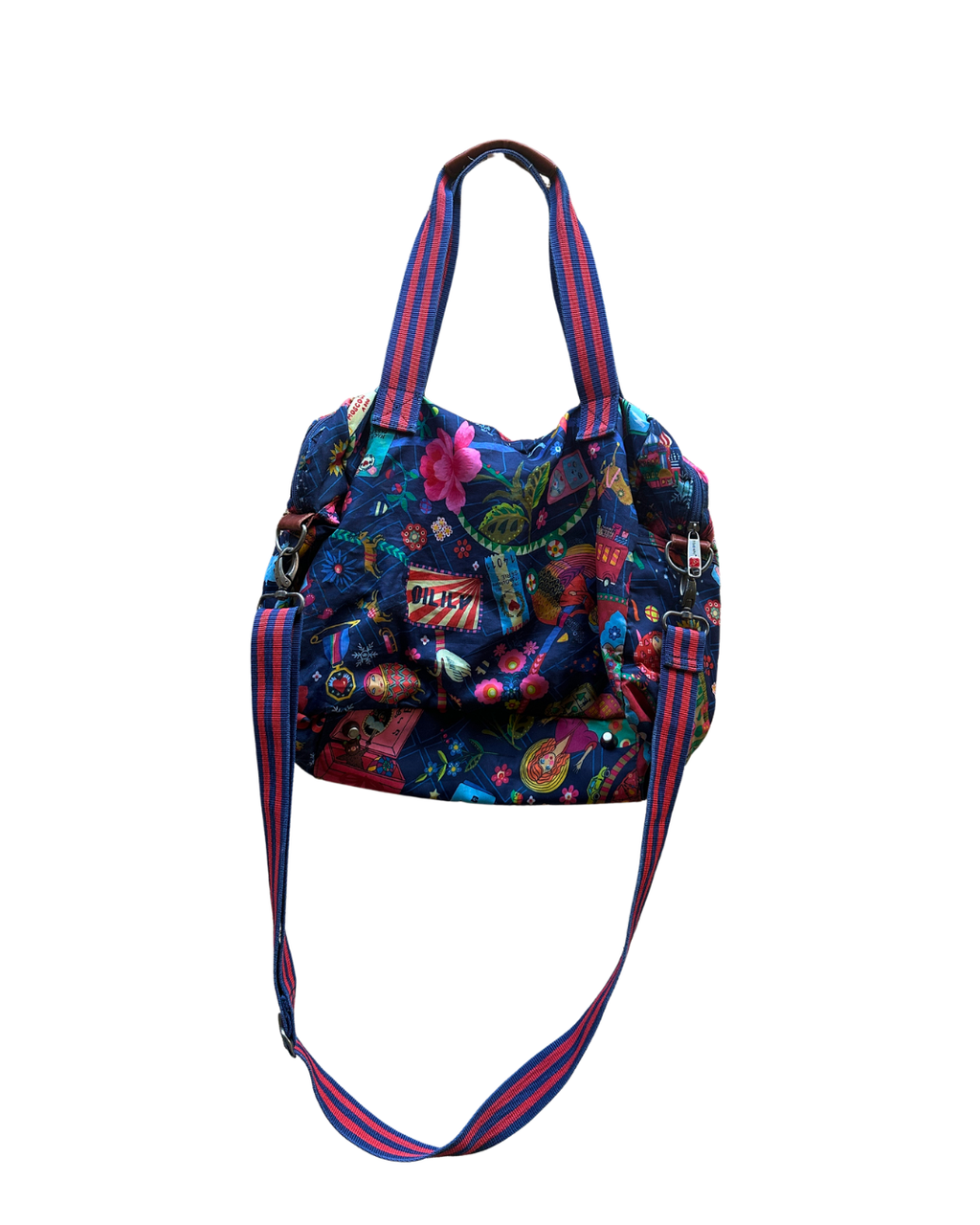 Vintage Oilily Whimsical Print Multi-Pocket Bag