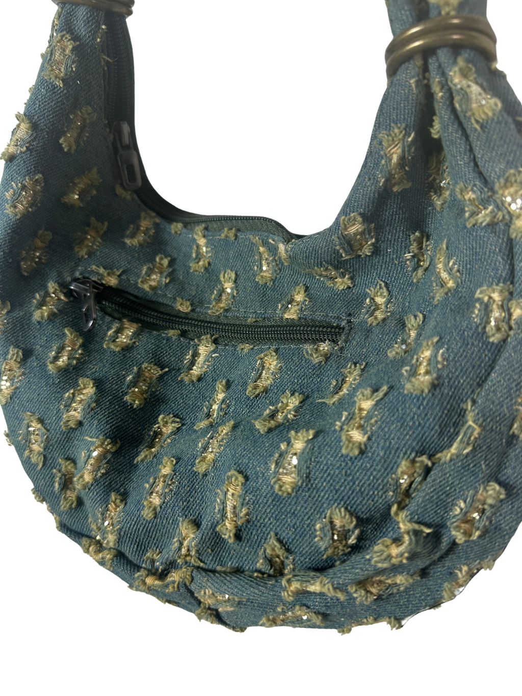 Y2K Distressed Denim Mini Shoulder Bag with Bow Detail