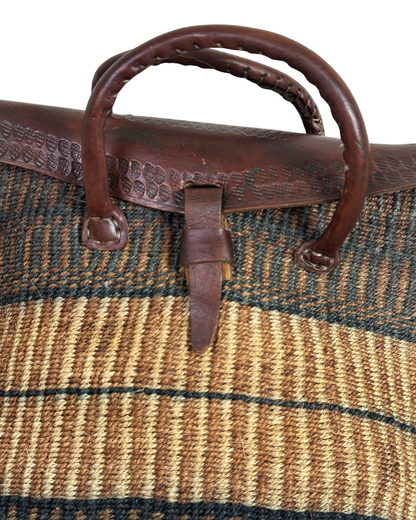 Vintage Handwoven Sisal & Leather Basket Bag