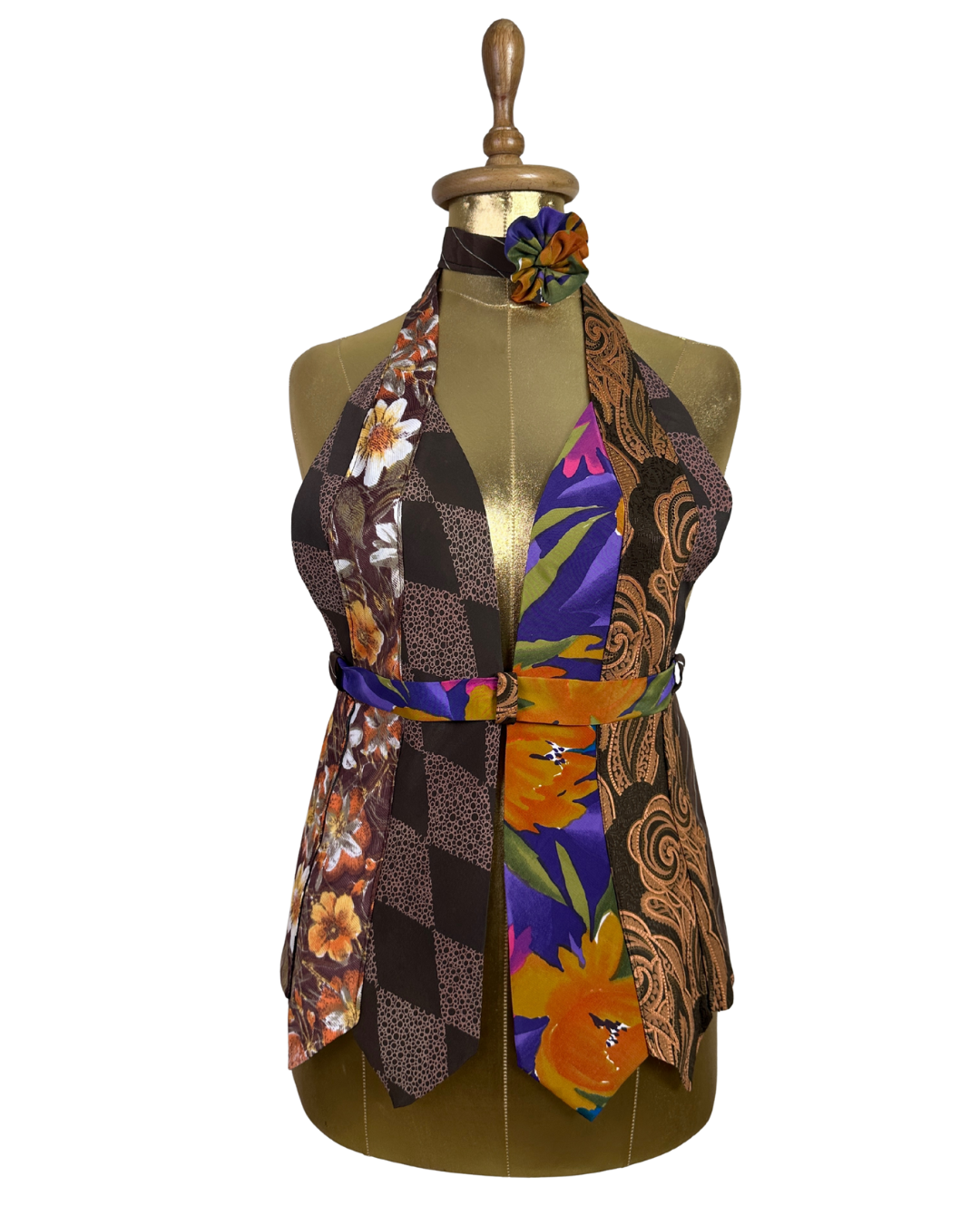 Handmade Upcycled Necktie Halter Vest Top with Corset Back & Choker M-XL