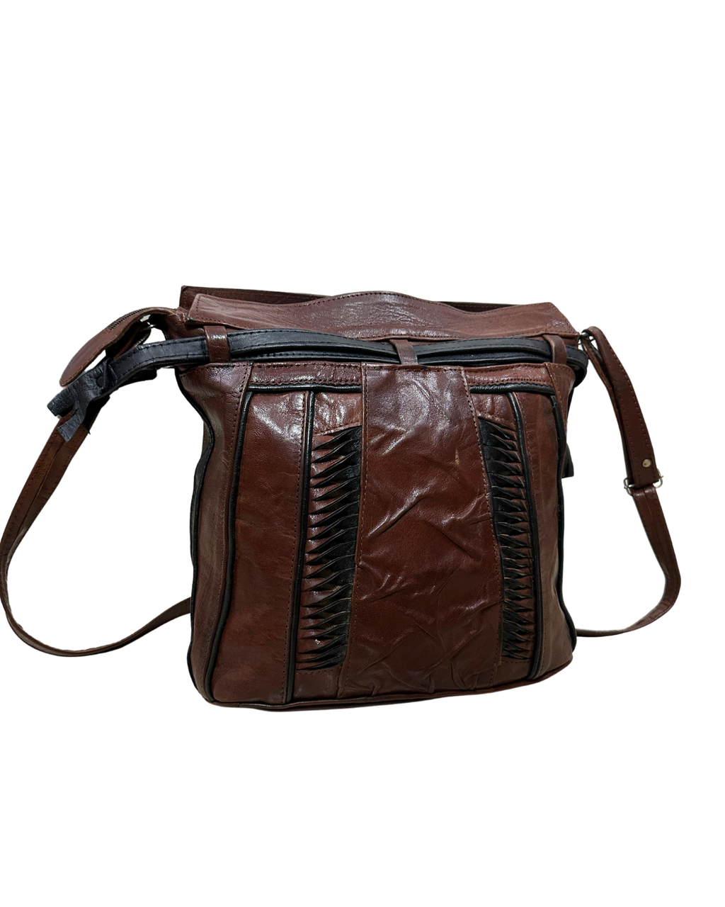 90s Grunge Slouchy Genuine Leather Bag with Plaid Lining