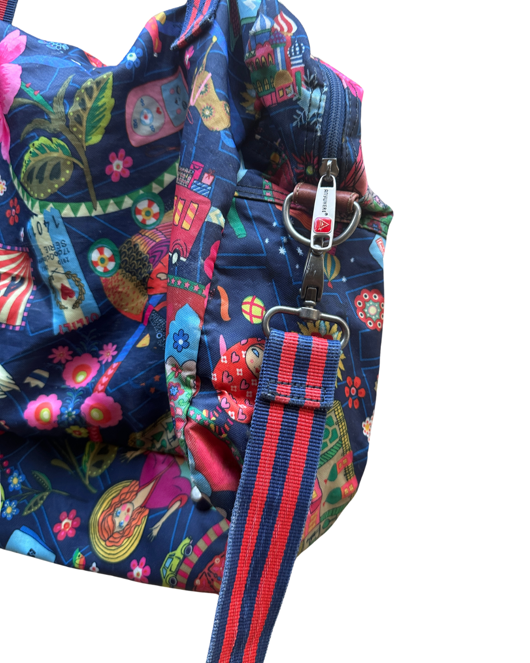 Vintage Oilily Whimsical Print Multi-Pocket Bag